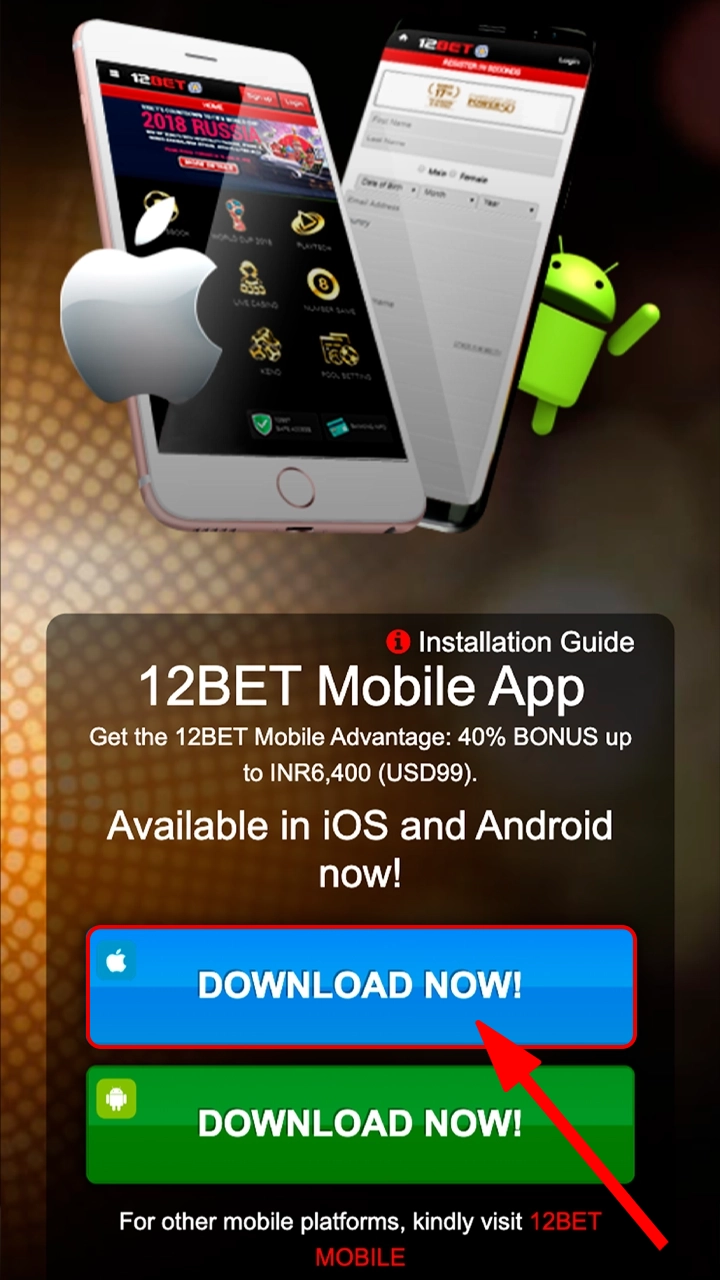 Choose iOS and get the 12Bet app installation file.