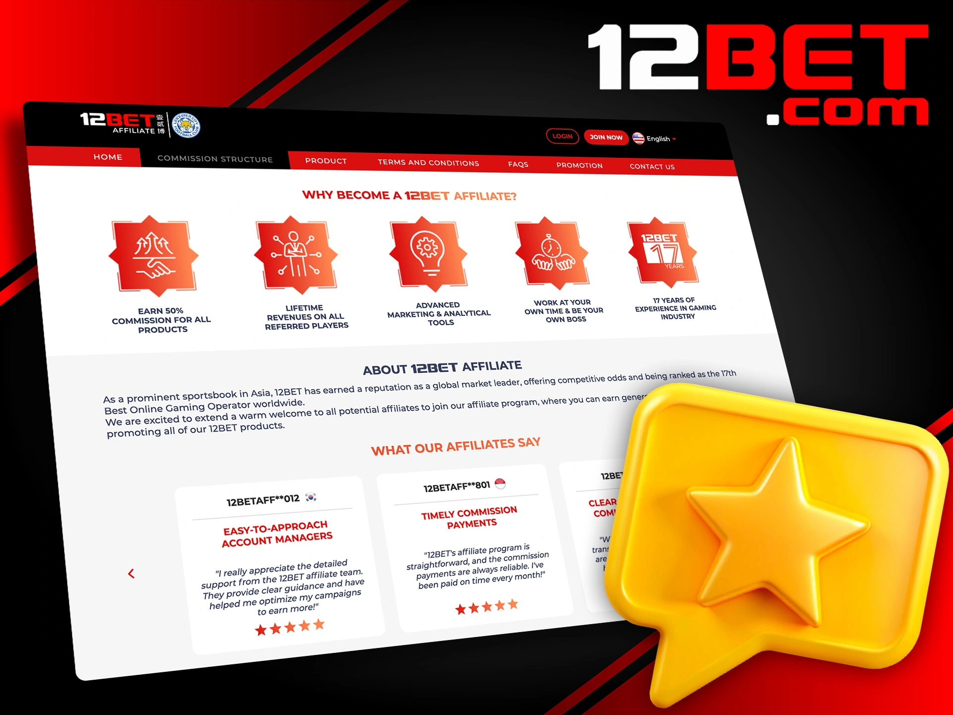 Check out all the benefits of the 12Bet Affiliate Programme.