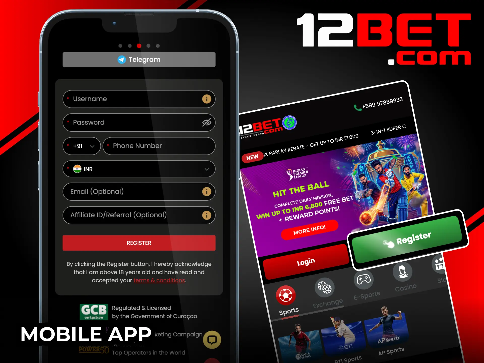 12Bet mobile app registration process simplified.