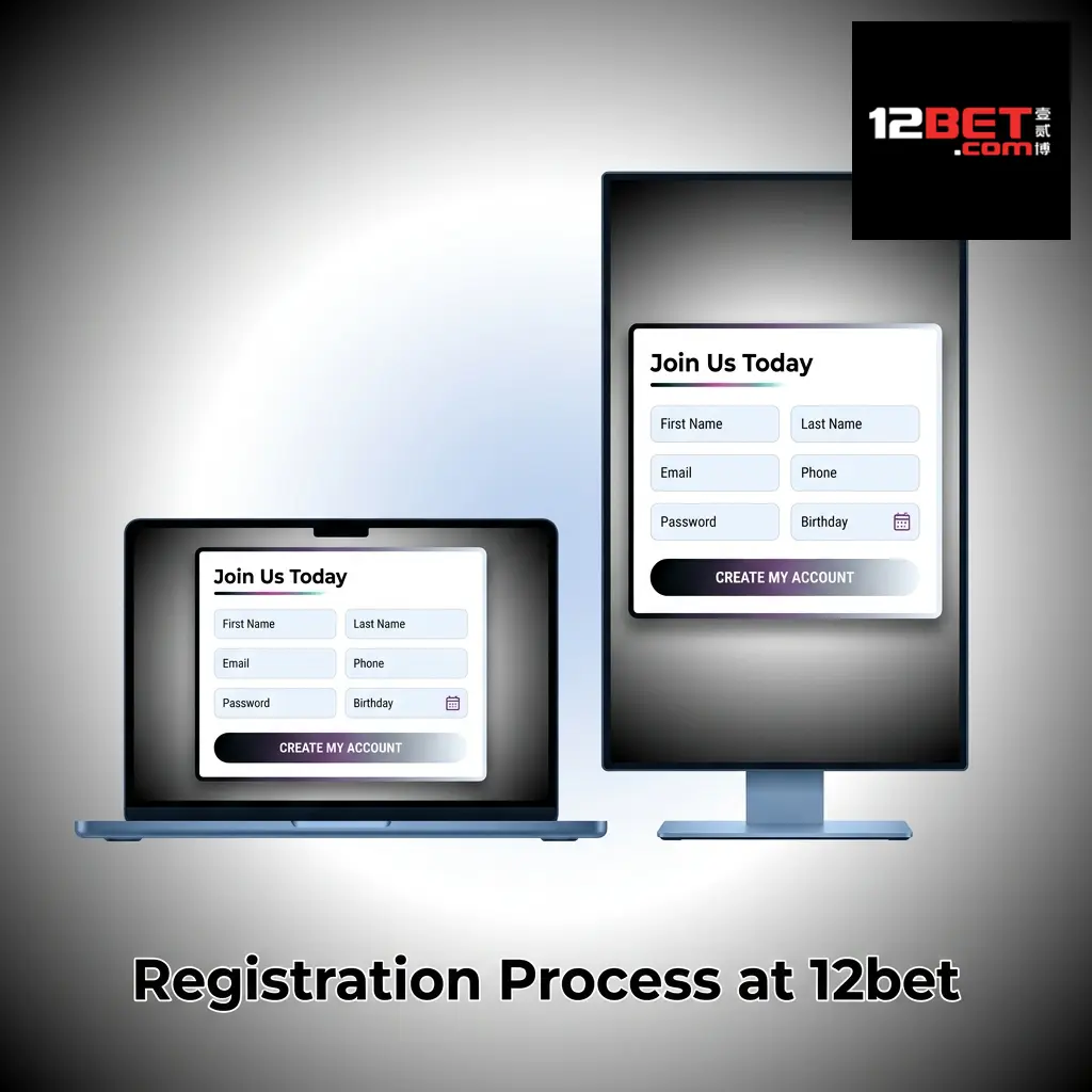 Step-by-step registration process at 12bet online betting platform showing account creation form and sign-up fields